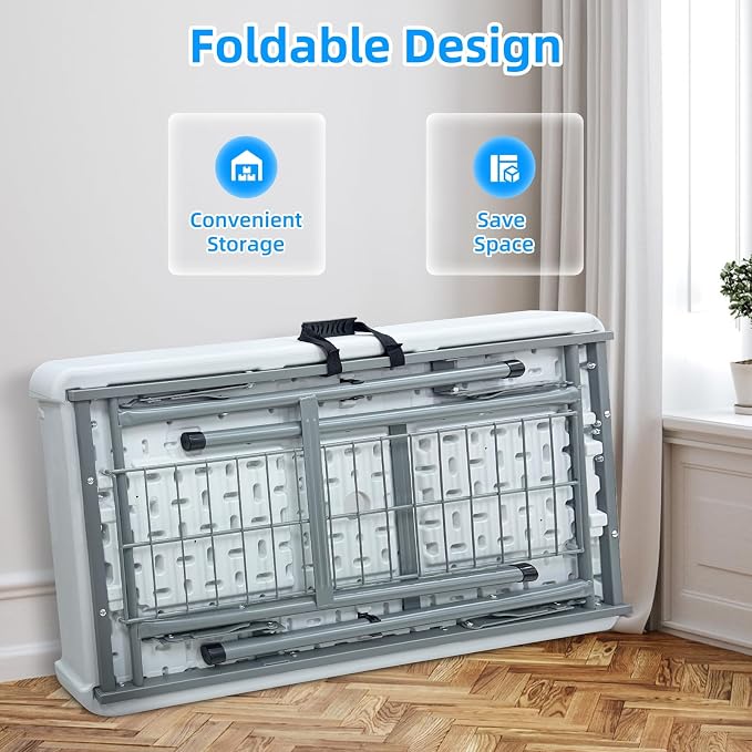 Folding Ice Cooler Table, Skirt &Drain Hose Plastic Chill Table to Keep Drinks Cool, Portable Foldable Self-Serving Beverage Cooling Bar for Parties, Picnics, Barbecues, Fishing(White