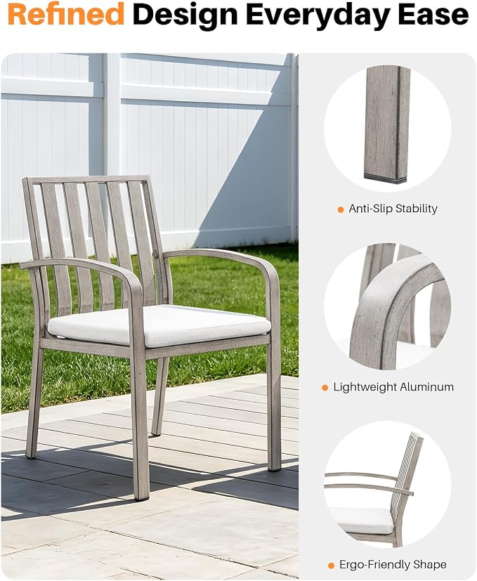 Patio Dining Chairs Set of 2, Never Rusts Aluminum Outdoor Dining Chairs with Thick Cushions, Deep Seating Outdoor Patio Chairs for Table, Sturdy Patio Furniture for Deck, Balcony, Garden
