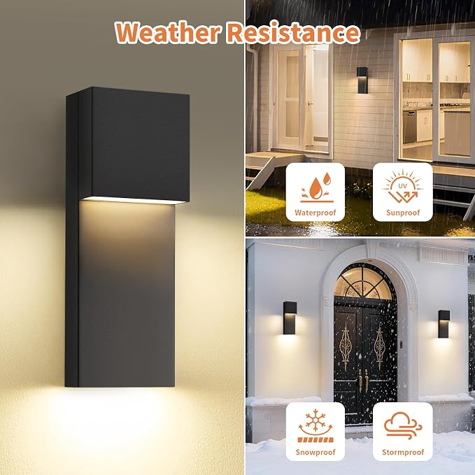 Modern LED Outdoor Wall Sconce, 15'' 20W Outdoor Light Fixture Exterior Wall Lights, Black LED Front Porch Lights Outside Wall Mount Lighting for House, Backyard, Warm White 3000K, 1 Pack