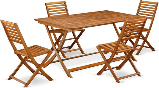 East West Furniture AEBS5CWNA 5 Piece Outdoor Patio Dining Sets Includes a Rectangle Acacia Wood Table and 4 Folding Side Chairs, 36x60 Inch, Natural Oil