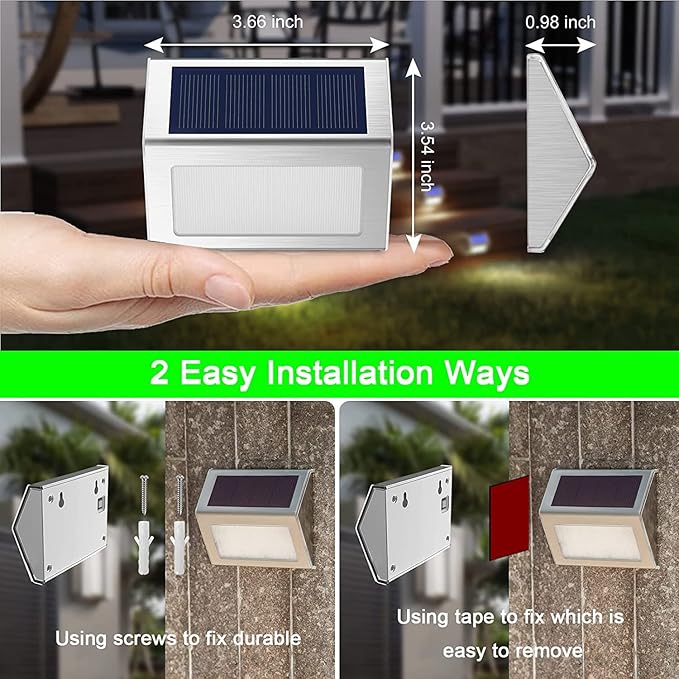 JSOT Solar Powered Lights Ideal for Step, Fence, Deck, Stair-Warm White-12P | Stainless Steel, Waterproof, Automatic Dusk to Dawn, Anti-Rust, Energy Efficient, Perfect for house decor