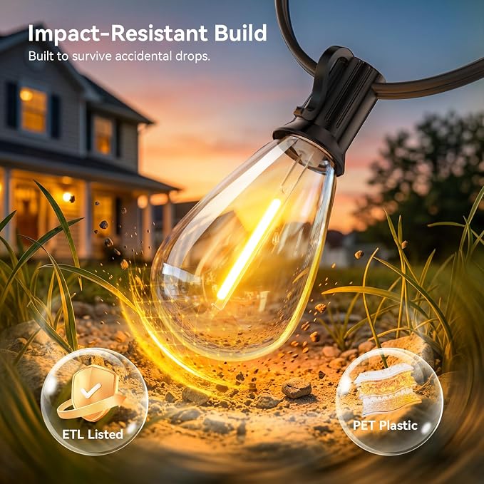 100FT Outdoor String Lights with Remote, Waterproof Patio Lights with 35+1 Shatterproof LED Bulbs,Dimmable Hanging Decor for Backyard Garden Porch Bistro, Timer & 3 Modes,2700K Warm White
