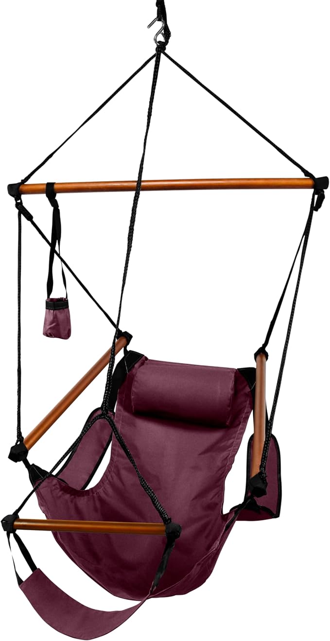 Hanging Hammock Air Chair, Wooden Dowels, Burgundy