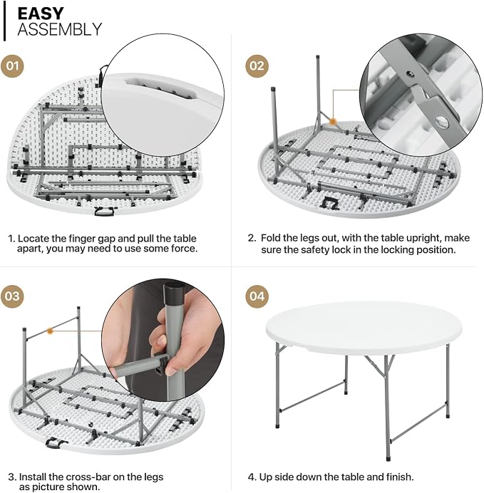 Magshion Portable Table Chair Set, 4.5Ft Heavy Duty Fold in Half Table Desk and 10pcs Black Stackable Folding Plastic Chairs, 650 LB Weight Capacity for Wedding Party Outdoor