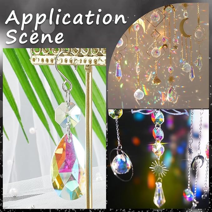 1 Box 120Pcs 14mm Crystal Glass Octagon Beads 2 Hole Prism Bead Bulk Colorful Chandelier Replacement Connector Suncatcher Faceted Spacer Bead for DIY Lamp Hanging Ornament Pendant Jewelry