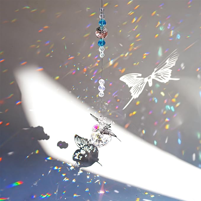 30mm Handmade Crystal Butterfly Prism Suncatcher Rainbow Hanging Decor | Crystal Butterfly Prism Suncatcher Rainbow Maker 30mm Hanging Ornament for Chandelier Lamp Window Garden Home DIY Decor