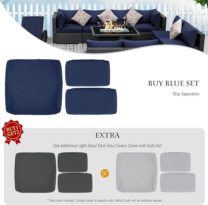 BULEXYARD 13 Piece High Back Patio Furniture Sets with Firepit, Luxury Outdoor Seating Sectional Couch 12-Person Modular, Comfortable Extra Large Wide Deep Backyard Conversation Sofa Set, Grey & Blue