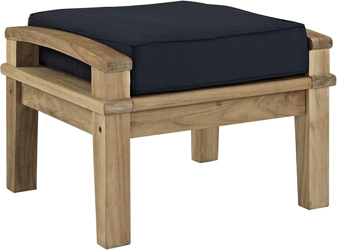 Modway Marina Premium Grade A Teak Wood 10-Piece Outdoor Patio Furniture Set in Natural Navy