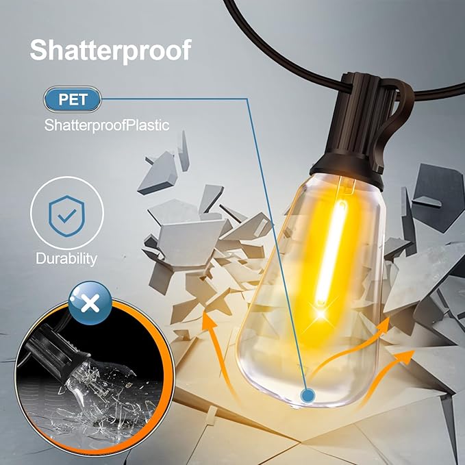 MGVIH Outdoor String Led Patio Lights - 150Ft 45M Outside Waterproof Light ST38 Shatterproof Bulb Connectable Hanging Outdoor Electric Lighting for Backyard Yard Gazebo Porch Party
