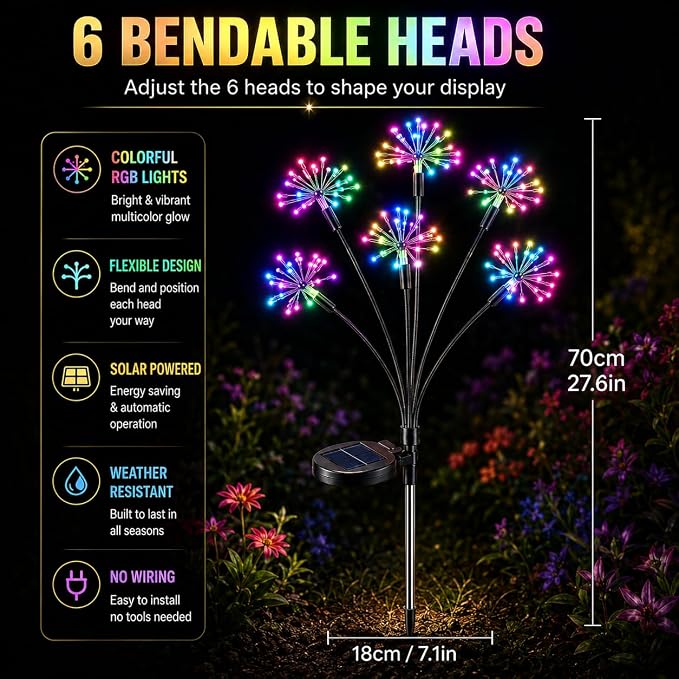Solar Firework Garden Lights with 8 Modes, IP65 Waterproof Garden Decoration Lights