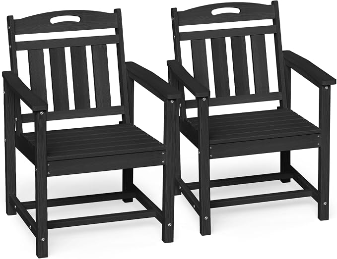 Ciokea HDPE Outdoor Patio Dining Chairs Set of 2, All-Weather Porch Chair with Wide Seat, Durable Outdoor Furniture for Backyard, Garden, Lawn & Poolside, Black