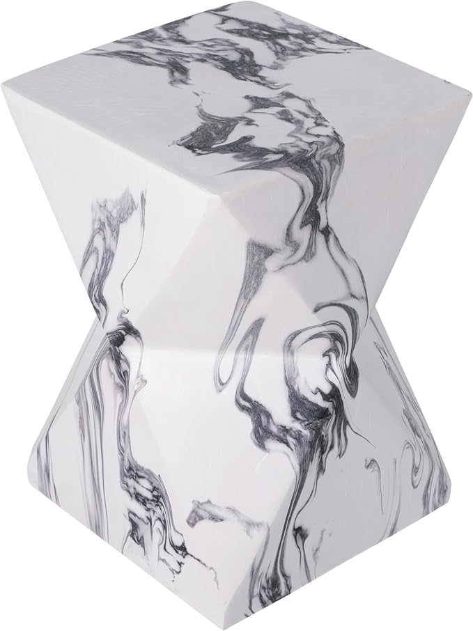 Merax 18.5" H Modern Geometric MGO Side Table, Hourglass Accent Table with Faux Marble Finish - Weather Resistant End Table for Indoor and Outdoor Use, Living Room, Bedroom & Patio, Faux Marble