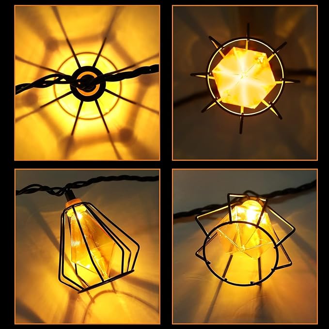 Vigdur Outdoor String Lights, 10FT Multicolor Lantern String Lights Plug-in | Metal Shade, 10 Colored Bulbs, UL Listed, 10 Strands Connectable, Outdoor Hanging Lights for Porch Garden Wedding Party