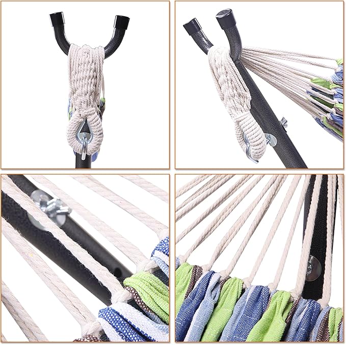 Hammock with Stand, Heavy Duty Hammock with Carrying Bag, Polyester Outdoor Hammocks for Outside Backyard, Camping, Garden, Yard, Patio, 250 lbs Weight Capacity (Green Stripes)