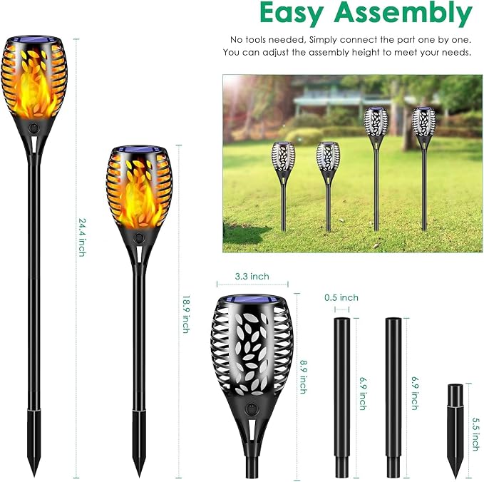 TomCare 6 Pack Solar Lights Outdoor Flickering Flame Solar Torch Lights | Realistic Flame Effect, Charges in 6-8 Hours, 10-12-Hour Runtime, IP65 Waterproof, Auto On/Off for Yard, Patio and Garden