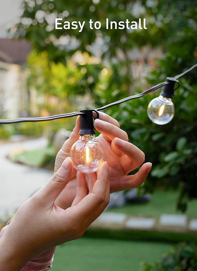 Brightown Outdoor String Lights, 109FT G40 LED IP65 Waterproof Patio Lights | 50 Shatterproof Edison Bulbs, Plug-In, Dimmable, Connectable, Outside Light for Backyard Porch Party Christmas Decorative