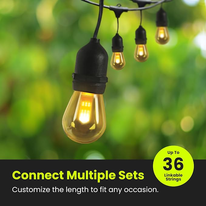 Feit Electric LED String Lights with Flame Bulbs Effect, 12ft Commercial Grade and Shatter Resistant String Lights, 6 Sockets, Linkable, 15,000-Hour Lifetime, SL12-6/FLAME, 7 Bulbs Included
