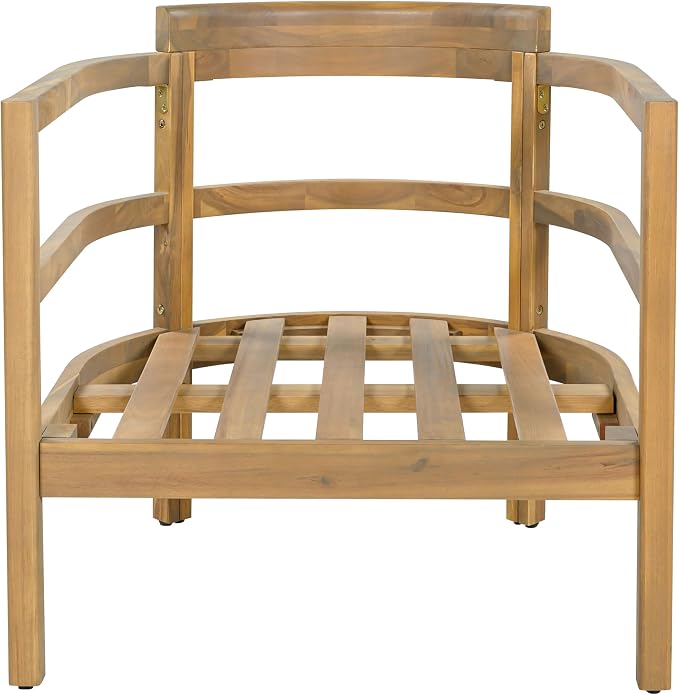 Merax Set of 2 Outdoor Acacia Wood Lounge Chair with Cushions, Solid Wood Patio Armchair, Modern Outdoor Accent Seating for Patio, Garden, Balcony, Deck, Porch, Beige + Light Brown