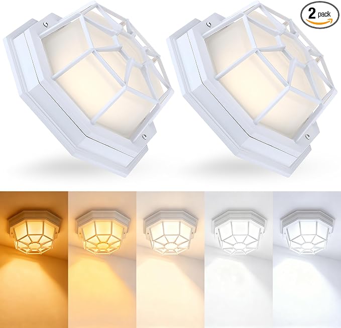 2 Pack 8.5” Octagonal LED Flush Mount Ceiling Light 2700K 3000K 3500K 4000K 5000K White Hallway Lights Exterior Dome Light for House White LED Ceiling Lamp,Aluminum Alloy,Glass,14W,120V,750lm-1000Lm