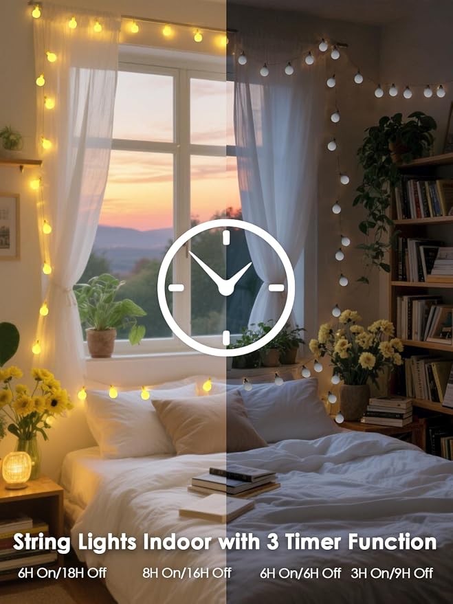 LORRYTE Connectable 43FT 100LED Globe String Lights Indoor, Classroom Light | Warm White String Lights Plug in, Remote, 8 Modes, IP44 Waterproof, Hanging Fairy Lights for Bedroom Outdoor Party Xmas Decor
