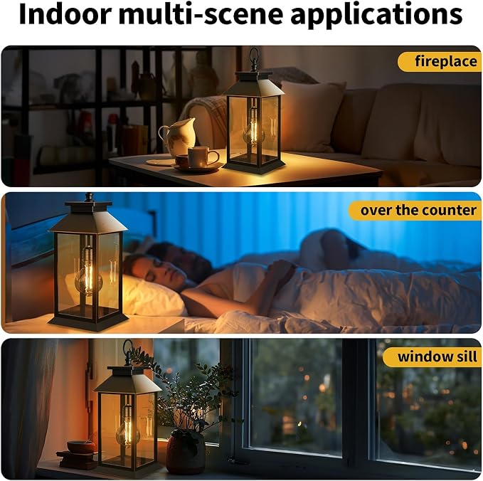 2 Pack Solar Lanterns Outdoor, Hanging Glass Solar Lights Waterproof, Dual Power Solar & 2*AA Battery, for Porch, Patio, Yard and Indoor Table or Mantel