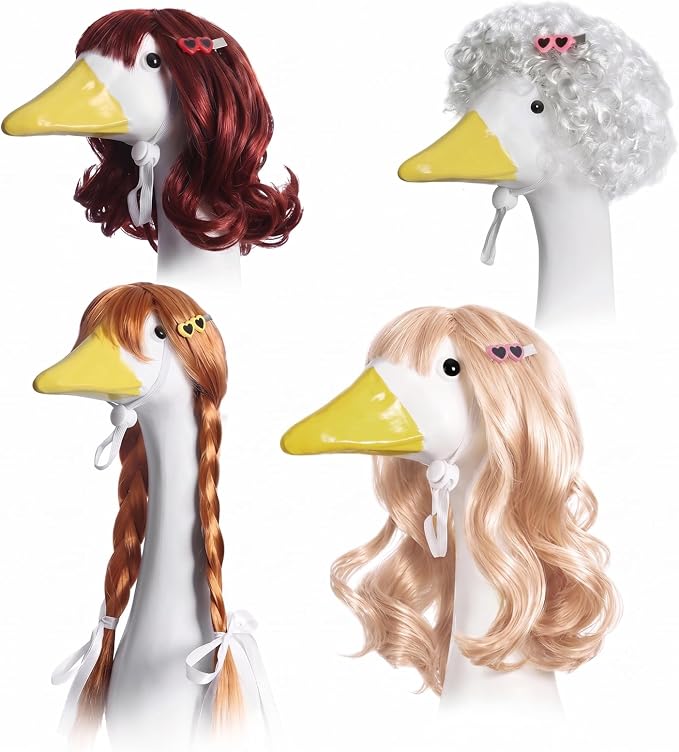 4Pcs Porch Goose Wigs Set Porch Goose Outfits Accessories for Outdoor Statue Accessories Garden Patio Yard Goosey Decoration (4PCS Wigs-D)