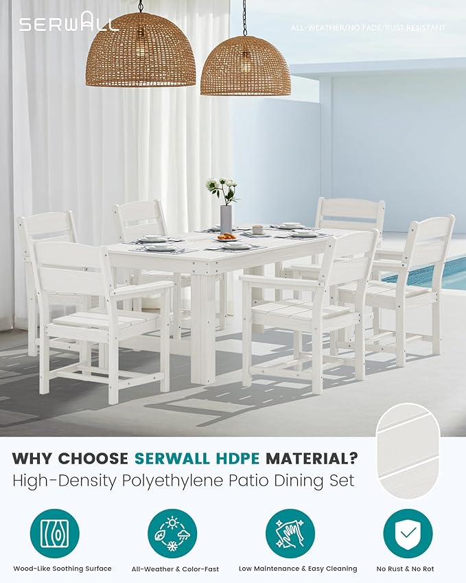 SERWALL HDPE Outdoor Dining Table and Chairs Set for 4 | with Oversized Chair Seat
