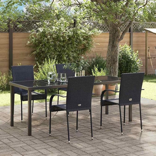 5-Piece Outdoor Dining Set, Modern Garden Table and Chairs for Patio, Balcony and Backyard, Black Powder-Coated Steel Furniture