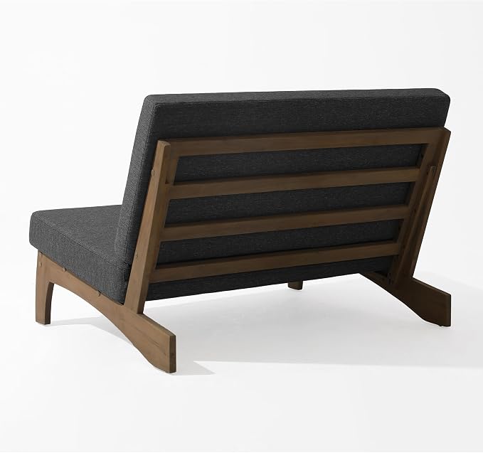 Outdoor Furniture Patio Couch, Weather Resistant Patio Loveseat Sofa Couch with Removable Cushion, Teak Wood Frame for Porch & Backyard Seating - Dark Gray