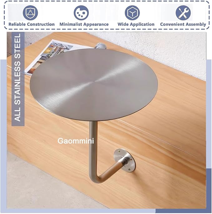 Silver Stainless Steel Bistro Pub Table - 35x35x45cm Wall-Mount Cocktail Table for Indoor/Outdoor Dining - Modern L-Shaped Bar Table, Perfect for Home & Patio