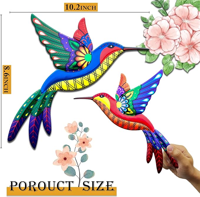 4 PCS Metal Hummingbird Outdoor Wall Decor Art for Garden Fence Decorations | Metal Wall Art Outdoor Hummingbird Yard Art Sculptures for Backyard Patio Balcony Fence