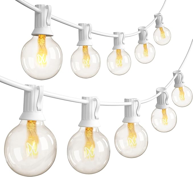 SUNSGNE 25FT Globe String Lights, G40 White Outdoor String Lights with 27 Clear Edison Bulbs(2 Spare) for Patio Balcony Decoration - White Wire