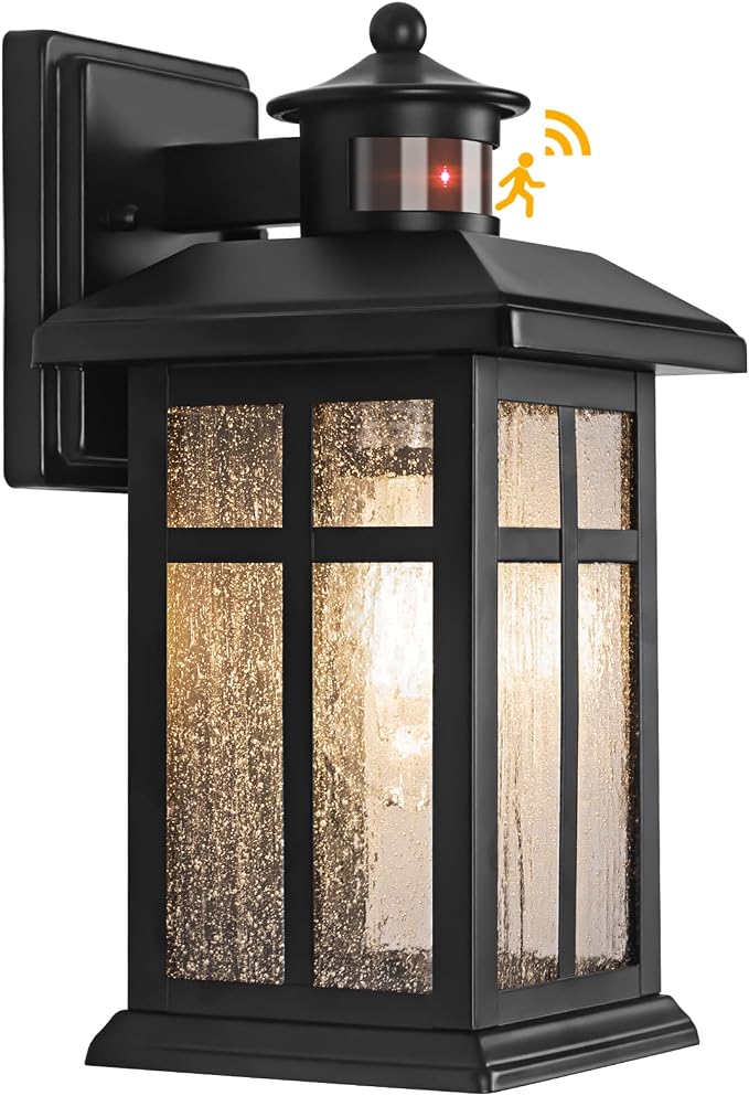 Brilvibera Outdoor Wall Light Motion Sensor, Dusk to Dawn Outdoor Lighting | Exterior Light Fixture, Black Porch Lights & Outdoor Dusk till Dawn Wall Mount Light for House Garage Entryway
