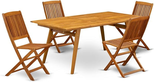 East West Furniture DECM5CWNA 5 Piece Outdoor Patio Dining Sets Includes a Rectangle Acacia Wood Table and 4 Folding Side Chairs, 40x72 Inch, Natural Oil