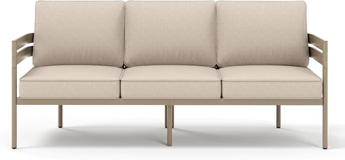 SUNSHINE VALLEY Metal Frame Outdoor Patio Sofa with Cushion, Wood-Like Patio Couch for Deck Balcony Front Porch