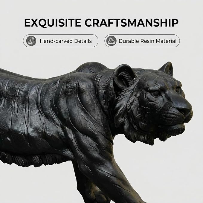 Black Walking The Tiger Garden Statue, 33.46" Outdoor Animal Decor | Extra Large, Realistic Fur Texture & Stripes, For Lawn, Patio, Yard