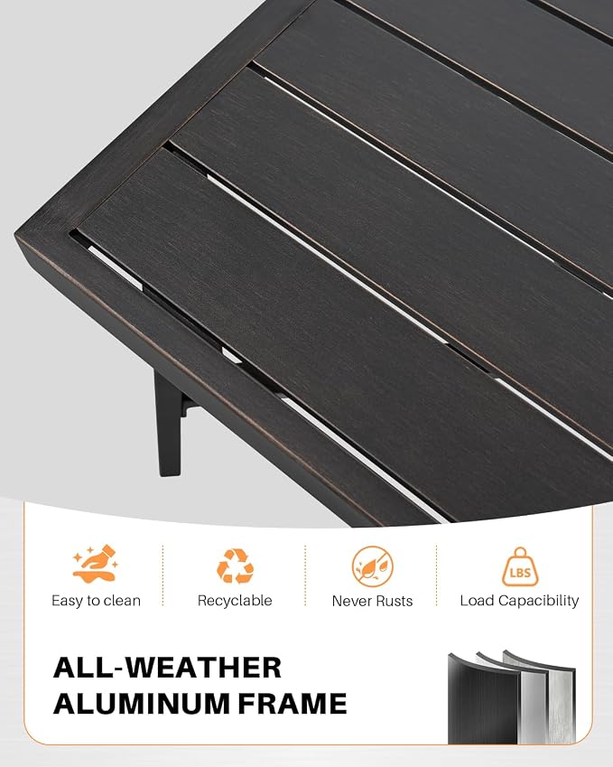 Outdoor Coffee Table, Never-Rust Aluminum Patio Coffee Table, Rectangle Outside Garden Table with Slatted Tabletop, All-Weather Outdoor Patio Furniture Table for Backyard, Porch, Dark Bronze