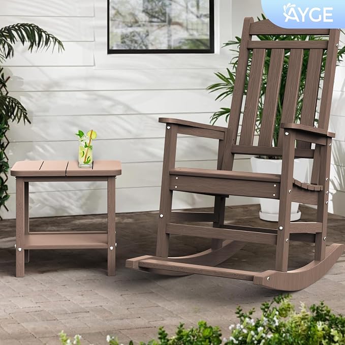 Ayge 17.7" Double Outdoor Side Table, Rectangular HDPE Adirondack End Table for Patio, Lawn, Pool, Garden, Backyard，Brown