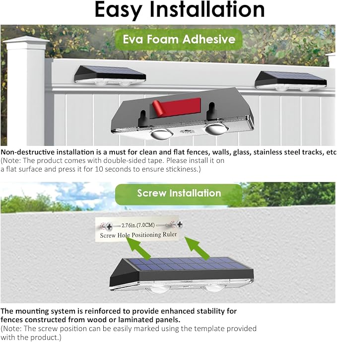 Solar Fence Lights Outdoor - Warm White & RGB 6 Color, Dusk to Dawn Solar Deck Light, Solar Lights Outdoor IP65 Waterproof, Garden Lights for Outside/Backyard/Railing/Step/Patio/Wall (8 Pack)
