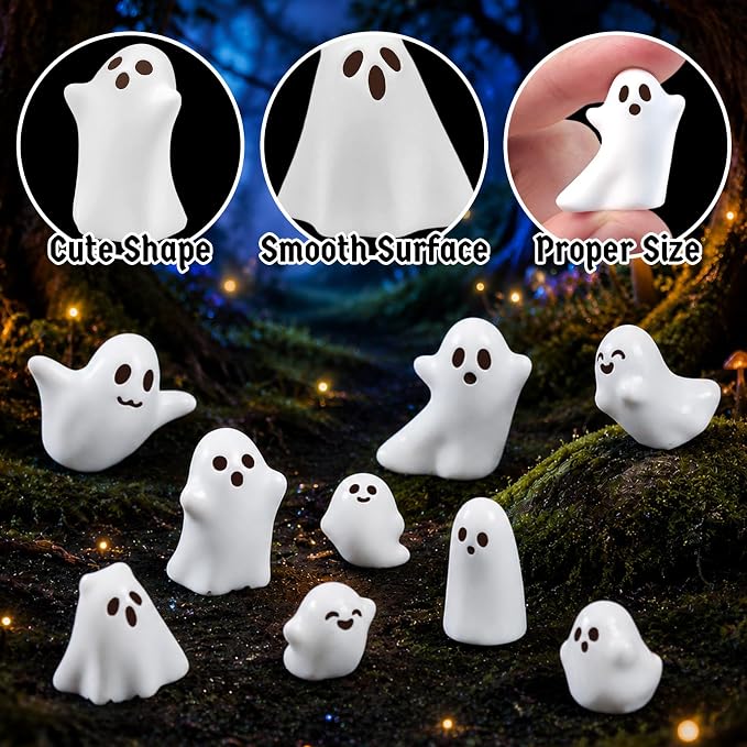 40 Pcs Halloween Mini Resin Ghosts Tiny Little White Ghost Figures | Halloween Miniature Figurines, Party Tabletop Garden Micro Landscape Decoration