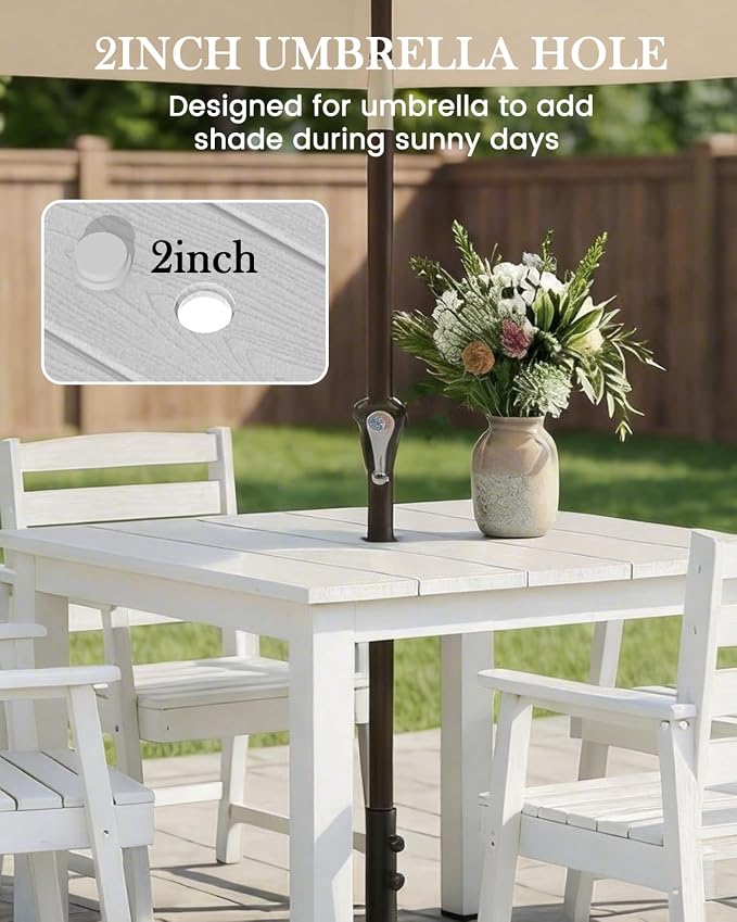 LOUNZY 5 Piece Outdoor Dining Table Set for 4, Patio Furniture, White | 4 seat Outdoor dining set, weather resistant HDPE, UV and moisture resistant, built for long-term backyard