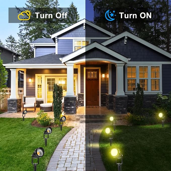 LightingWill 5W Landscape Lighting, Warm White 3000K-3500K, DC 12V LED Low Voltage Landscape Lights, IP65 Waterproof Pathway Lights for Outdoor Garden, Yard, Fence, House, Lawn, Tree, Flags (8 Pack)