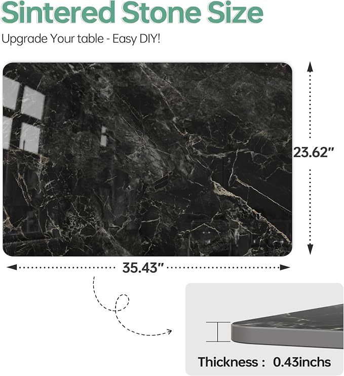 Rectangle Table Top,35.4 ” x 23.6 ” Black Sintered Stone Tabletop, DIY Replacement & Cover Marble Desktop, Scratch & Wear Resistant, Easy to Clean, Suitable for Indoor & Outdoor