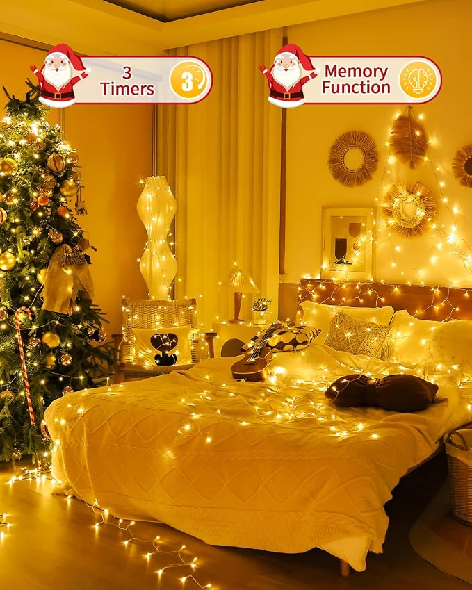 Christmas Lights String Outdoor Indoor, Xmas Tree Decorations Lights, Plug in Twinkle Fairy Light with Remote Timer Dimmable for Room Yard Holiday Party Wedding Decor (Warm White, 403FT 1200 LED)