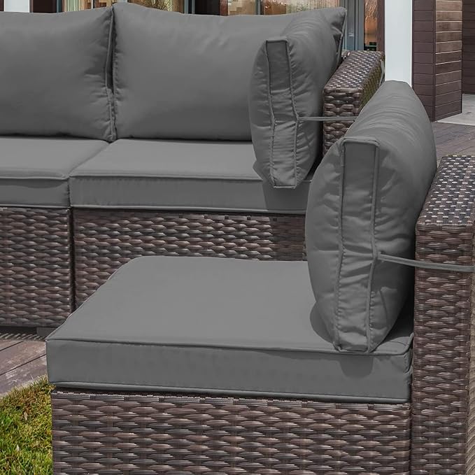 9 Pieces Outdoor Sectional Furniture All Weather PE Rattan Wicker Patio Conversation Set with Coffee Table and 8 Thickened Cushions,Grey