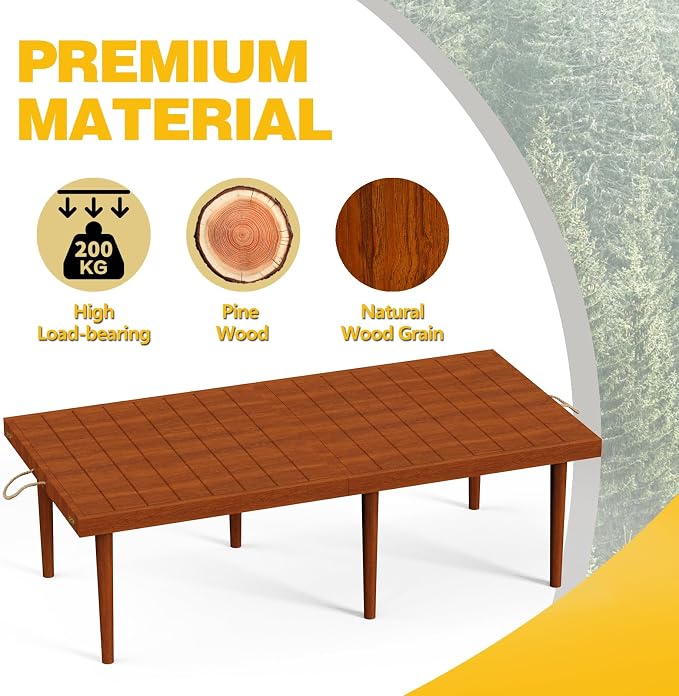 22x44 Inch Boho Low Picnic Wood Table - Foldable Design and 13inch Wood Table Leg for Sitting On The Floor Low Height Floor Picnic Table Encourage A Laid-Back Vibe At Home Or in Nature