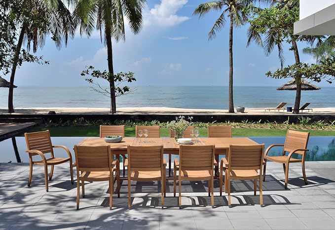 Amazonia Berlin Patio Extendable Table | Teak Finish | Durable and Ideal for Indoors and Outdoors