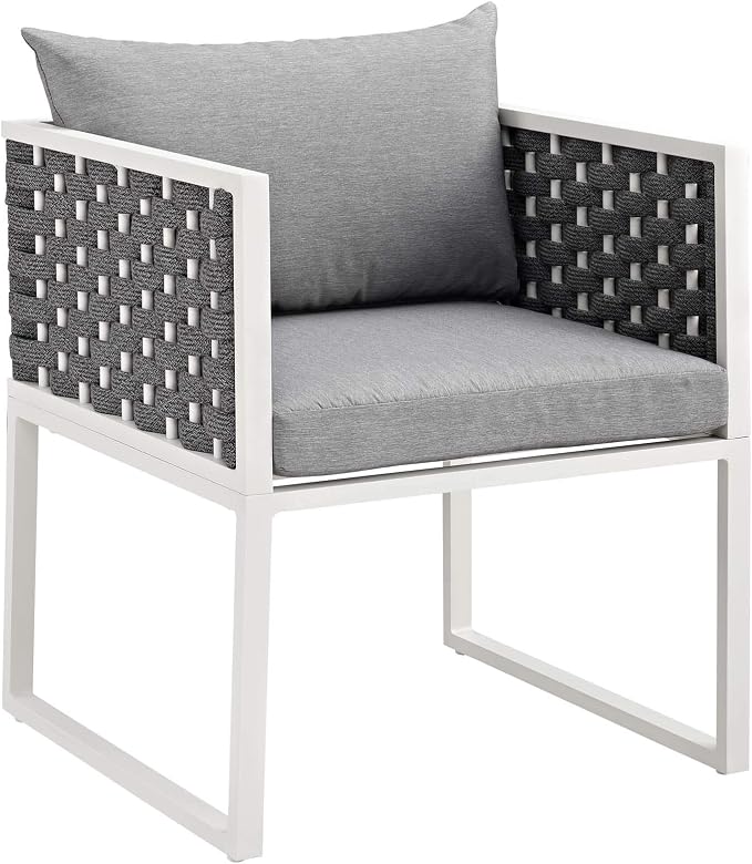 Modway Stance Outdoor Patio Aluminum Set of 2 Dining Armchair in White Gray