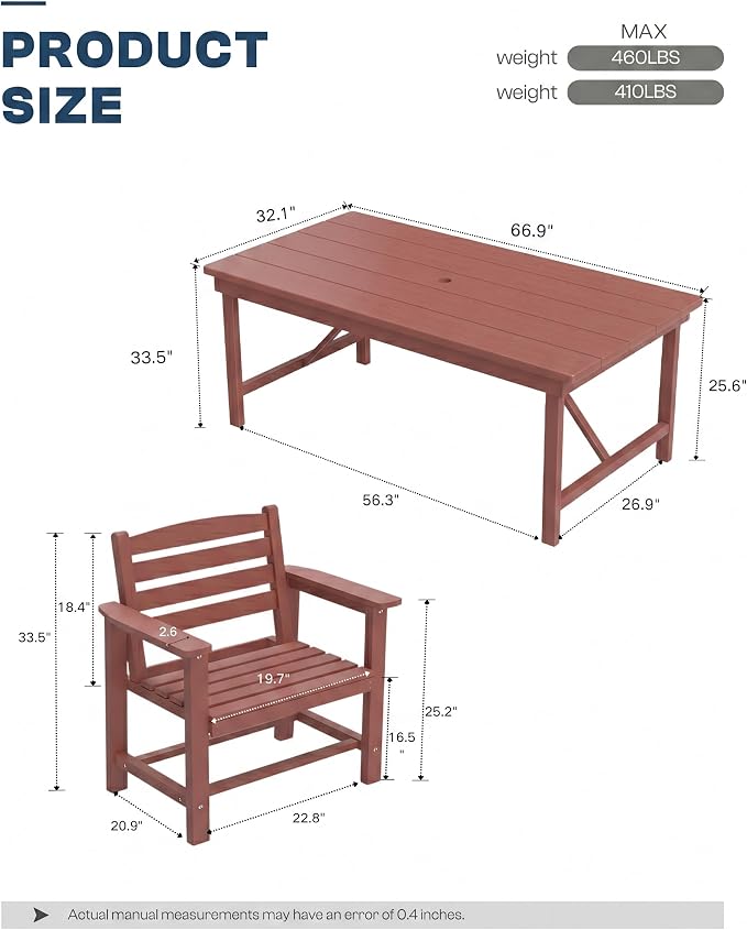 5-Piece Outdoor Dining Set for 4,Terracotta | HDPE table, chairs included, umbrella hole design, weather-resistant furniture, perfect for balcony, deck, backyard