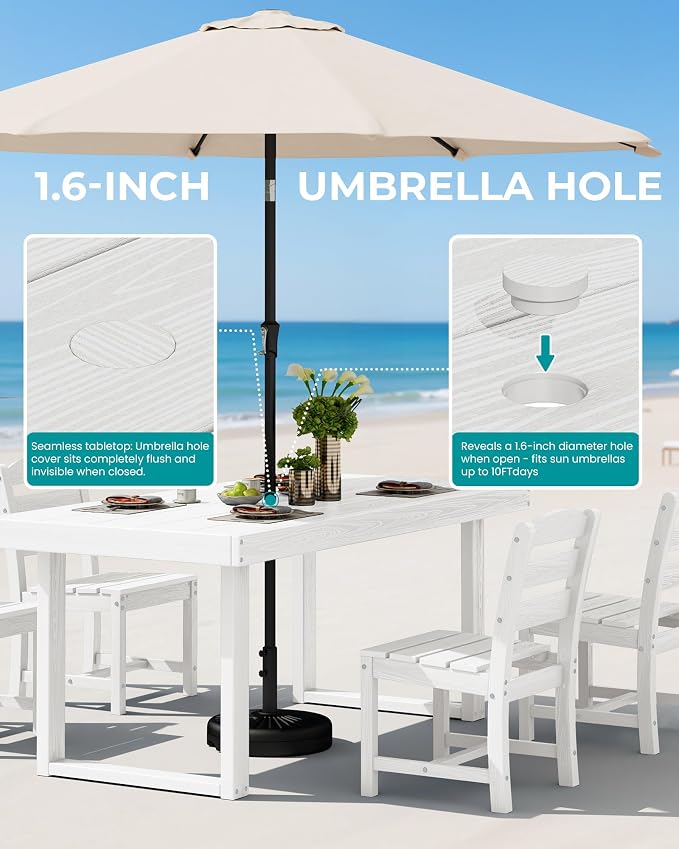 SERWALL HDPE Outdoor Dining Set for 4, 67'' Patio Table and Chairs Set | with Armless Seat